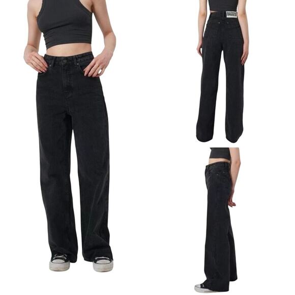 The Ragged Priest Denim - The Ragged Priest Jeans Wide Leg Denim Pants Raw Hem Black Charcoal 26